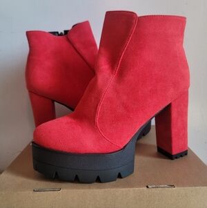 Red Suede Ankle Boots NEW